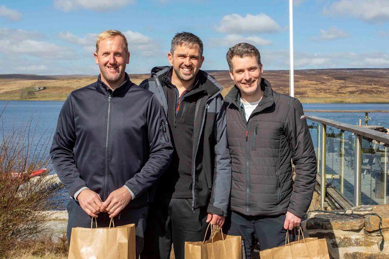 Podium after the Yorkshire Dales Northern & Scottish Skiff Open 2023 photo copyright Tim Olin / www.olinphoto.co.uk taken at Yorkshire Dales Sailing Club and featuring the Musto Skiff class