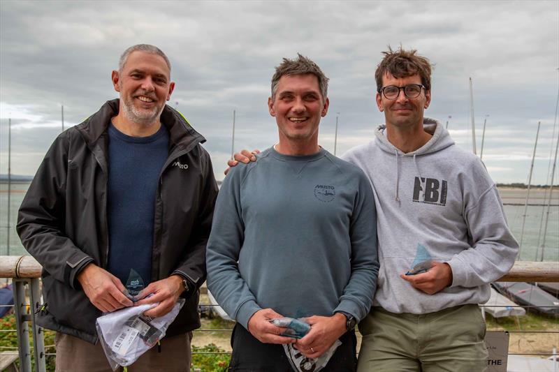 Masters Top 3 (l-r) Bruce Keen, Jamie Hilton, Dan Vincent in the 2025 Noble Marine Musto Skiff UK Nationals - photo © Tim Olin / www.olinphoto.co.uk
