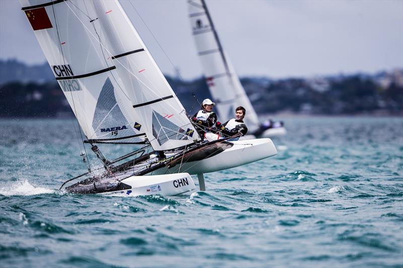 Chinese sailors at the 2016 Youth Sailing World Championships photo copyright Georgia Schofield / Sailing Energy / World Sailing taken at  and featuring the Nacra 15 class