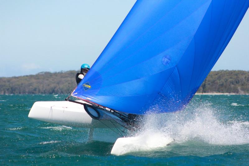 Nacras on day 1 of the NSW Youth Championship at Lake Macquarie photo copyright Stephen Collopy taken at South Lake Macquarie Amateur Sailing Club and featuring the Nacra 15 class