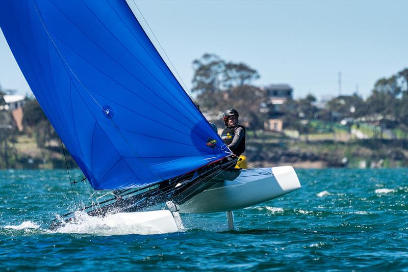 Nacra15s cruising on one hull during the lighter morning breeze - 2018 NSW Youth Championship photo copyright Beau Outteridge taken at  and featuring the Nacra 15 class
