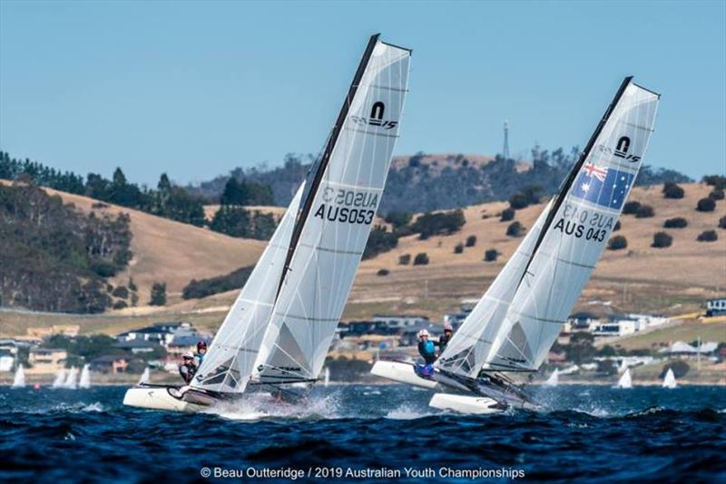 Day 1 - 2019 Australian Sailing Youth Championships photo copyright Beau Outteridge taken at Royal Yacht Club of Tasmania and featuring the Nacra 15 class