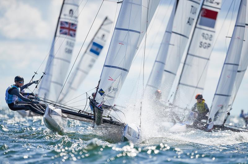 Helena Sanderson and Jack Honey (NZL) - Nacra 15  - Day 3 - 2019 Hempel Youth Sailing World Championships, Gdynia, Poland  photo copyright Szymon Sikora / World Sailing taken at  and featuring the Nacra 15 class