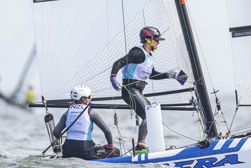 Helena Sanderson / Cam McGlashan (NZL) - Nacra 15 - Allianz Youth World Sailing Championships - Day 4 - The Hague - July 2022  photo copyright Sailing Energy / World Sailing taken at Jachtclub Scheveningen and featuring the Nacra 15 class