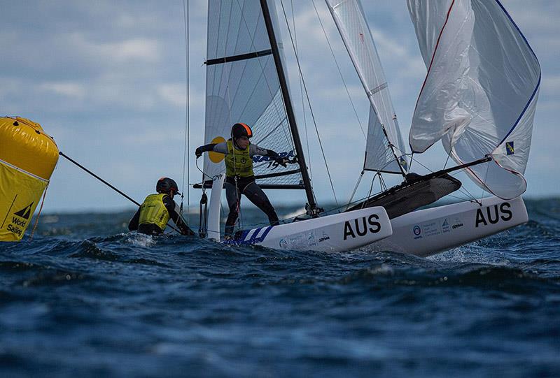 Sailing at the Youth Sailing Worlds photo copyright courtesy of Rebecca Hancock taken at Australian 18 Footers League and featuring the Nacra 15 class