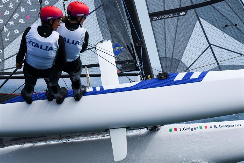 Geiger and Gasparini (ITA) on day 3 - Nacra 15 World Championship at Plymouth - photo © Joe Woodyear / www.chambersfilmandmedia.com