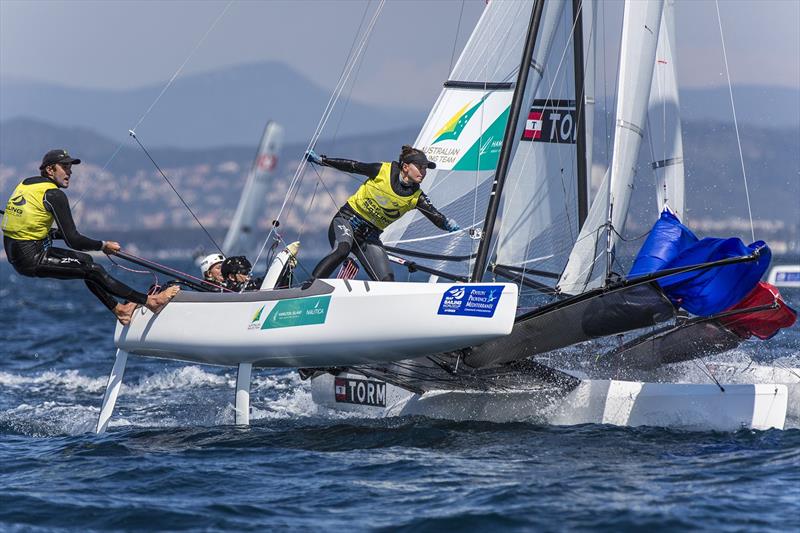 Jason Waterhouse & Lisa Darmanin on day 2 at ISAF Sailing World Cup Hyères - photo © Beau Outteridge