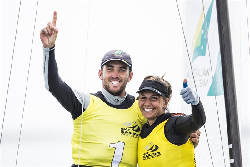 Nacra 17 gold for Jason Waterhouse and Lisa Darmanin  - photo © Pedro Martinez / Sailing Energry