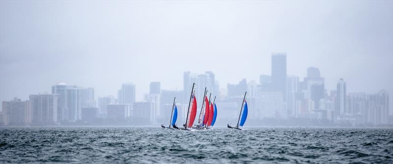 Nacra 17 fleet at Sailing World Cup Miami photo copyright Pedro Martinez / Sailing Energy taken at Coconut Grove Sailing Club and featuring the Nacra 17 class