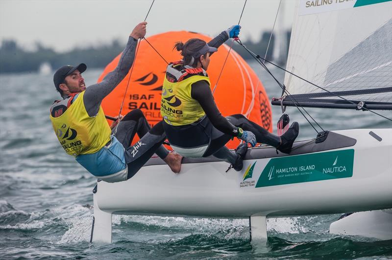 Silver for Jason Waterhouse & Lisa Darmanin in the Nacra 17 class at Sailing World Cup Miami - photo © Jesus Renedo / Sailing Energy