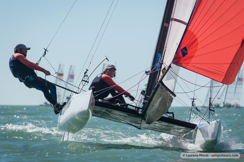 Racing on day 3 of the Nacra 17, 49er & 49erFX Worlds in Clearwater, Florida photo copyright Laurens Morel / www.saltycolours.com taken at Sail Life and featuring the Nacra 17 class