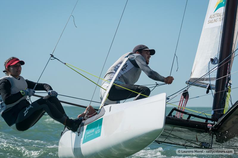 Waterhouse & Darmanin on day 4 of the Nacra 17, 49er & 49erFX Worlds in Clearwater, Florida photo copyright Laurens Morel / www.saltycolours.com taken at Sail Life and featuring the Nacra 17 class
