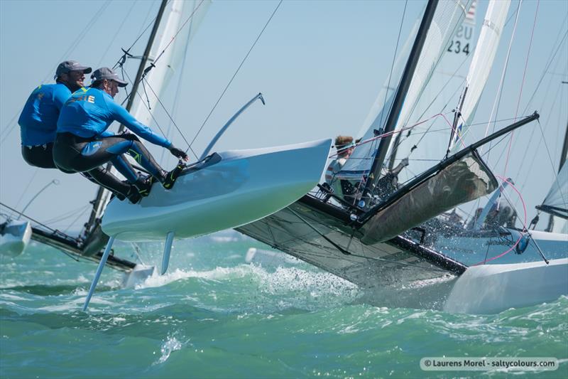 Racing on day 5 of the Nacra 17, 49er & 49erFX Worlds in Clearwater, Florida photo copyright Laurens Morel / www.saltycolours.com taken at Sail Life and featuring the Nacra 17 class