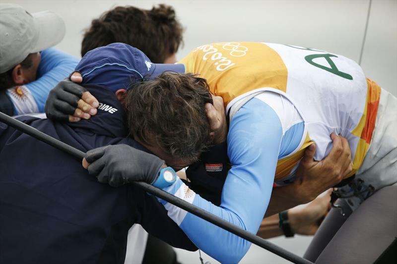 Tears of joy for Santiago Lange after winning gold in the Nacra 17 class at the Rio 2016 Olympic Sailing Competition - photo © Sailing Energy / World Sailing