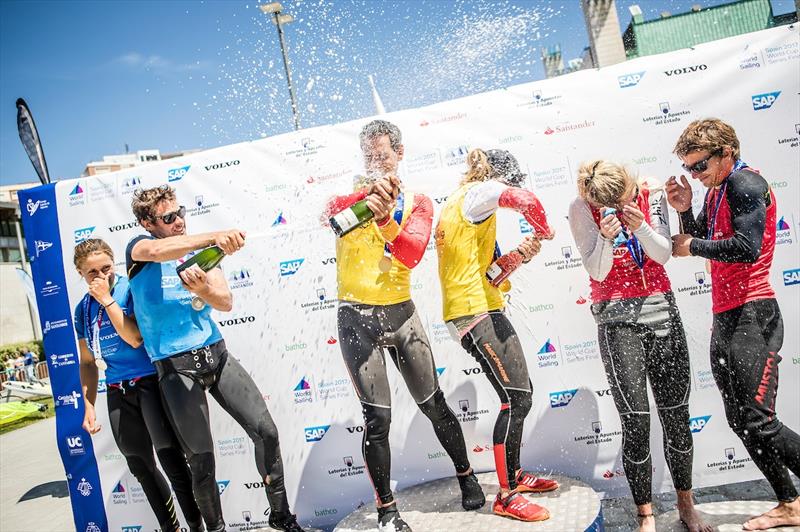 Nacra 17 Podium on day 5 of the World Cup Series Final in Santander photo copyright Tomas Moya / Sailing Energy / World Sailing taken at  and featuring the Nacra 17 class