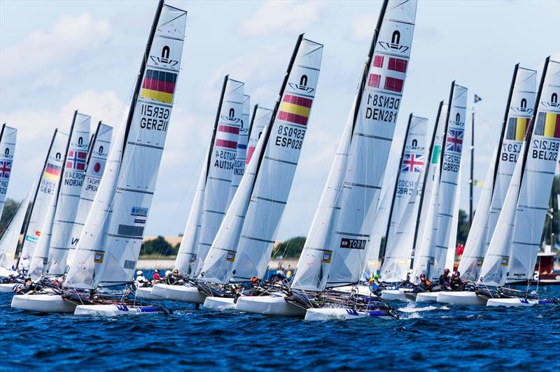 Nacra 17 Europeans at Kiel day 1 photo copyright Pedro Martinez / Sailing Energy taken at Kieler Yacht Club and featuring the Nacra 17 class