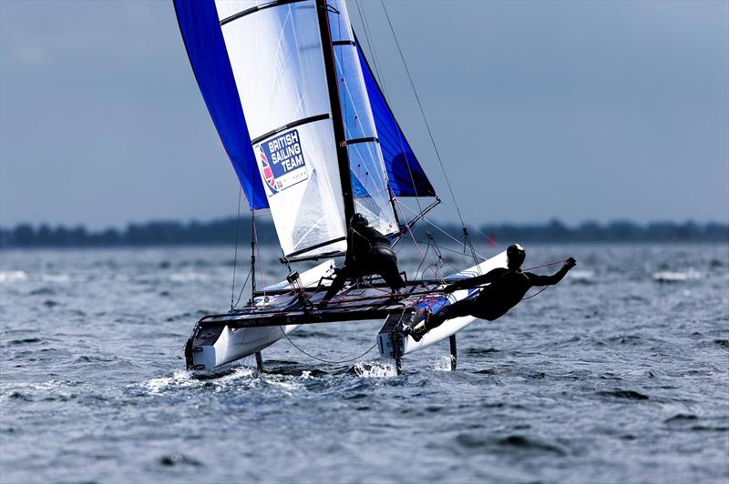 Ben Saxton & Katie Dabson during the Nacra 17 Europeans at Kiel photo copyright Pedro Martinez / Sailing Energy taken at Kieler Yacht Club and featuring the Nacra 17 class