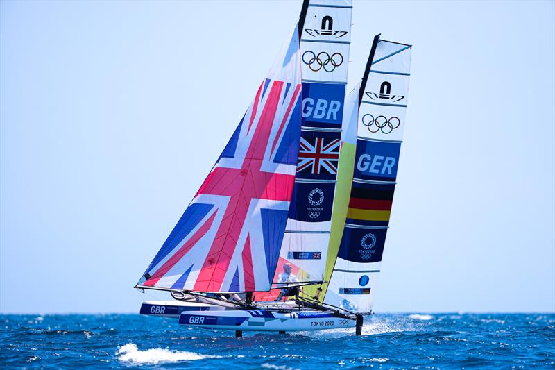 John Gimson and Anna Burnet (GBR) in the Nacra 17 class on Tokyo 2020 Olympic Sailing Competition Day 5 photo copyright Sailing Energy / World Sailing taken at  and featuring the Nacra 17 class