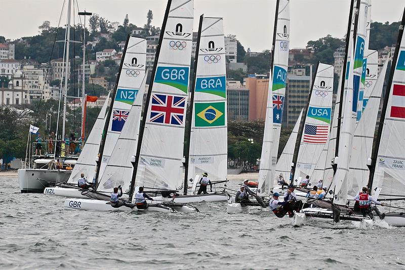 Start of the Nacra 17 Medal race - 2016 Olympic Regatta photo copyright Richard Gladwell taken at  and featuring the Nacra 17 class