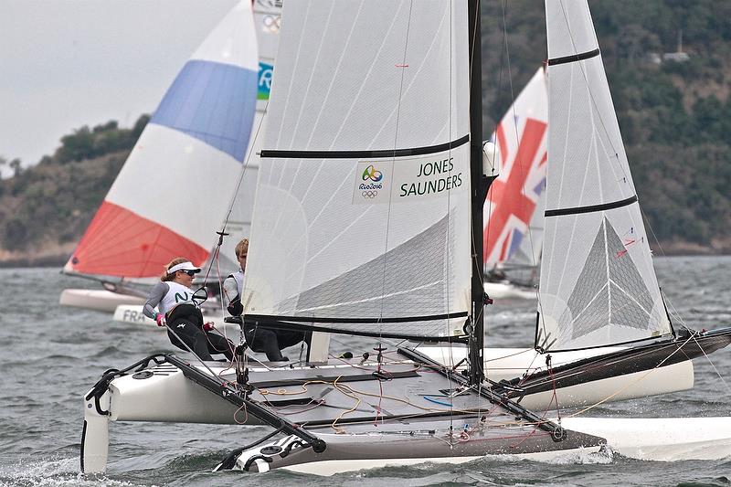 The only female skipper in the Medal race Gemma Jones (NZL) helms the Nacra 17 to a win in the Medal Race photo copyright Richard Gladwell taken at  and featuring the Nacra 17 class