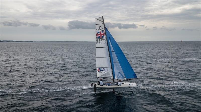 John Gimson and Anna Burnet in the Nacra 17 on Day 2 at the World Cup Series Enoshima photo copyright Sailing Energy / World Sailing taken at  and featuring the Nacra 17 class