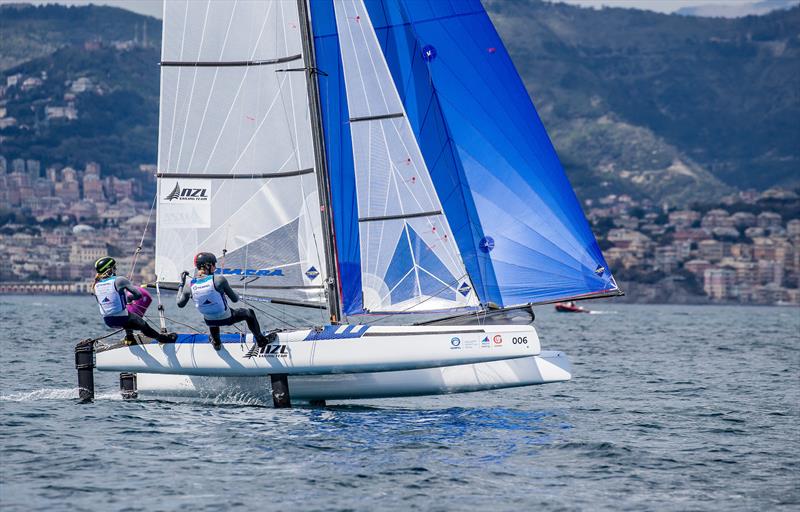 Gemma Jones and Jason Saunders - Nacra 17 - NZL Sailing Team - 2019 Hempel World Cup Series, Genoa, April 2019 - photo © Sailing Energy