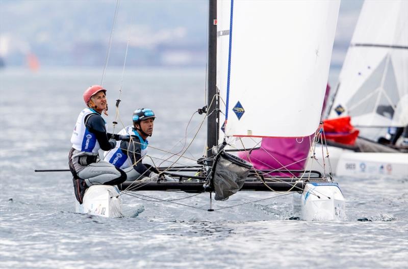 Iker Martinez and Olga Maslivets (ESP) - Hempel World Cup Series Genoa photo copyright Pedro Martinez / Sailing Energy / World Sailing taken at Yacht Club Italiano and featuring the Nacra 17 class