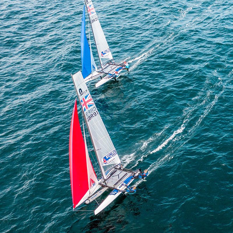Day 3 of the Volvo 49er, FX, Nacra, European Championships photo copyright Nick Dempsey / RYA taken at Weymouth & Portland Sailing Academy and featuring the Nacra 17 class