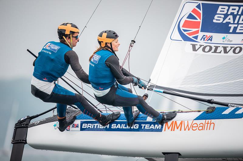 Ben Saxton and Nikki Boniface on day 6 of the Volvo Nacra 17, 49er and 49er FX European Championship photo copyright Nick Dempsey / RYA taken at Weymouth & Portland Sailing Academy and featuring the Nacra 17 class