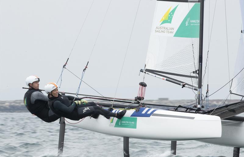 Nathan and Haylee Outteridge made it into the Medal Race - 2019 49er, 49erFX and Nacra 17 European Championships photo copyright Lloyd Images taken at Weymouth & Portland Sailing Academy and featuring the Nacra 17 class