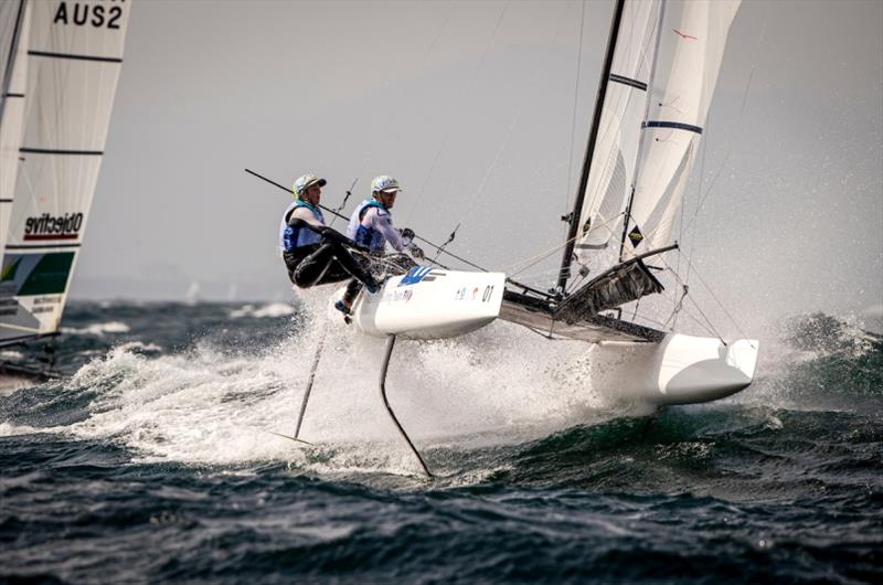 Italy's Ruggero Tita and Caterina Banti - Hempel World Cup Series Enoshima, day 3 photo copyright Jesus Renedo / Sailing Energy / World Sailing taken at  and featuring the Nacra 17 class