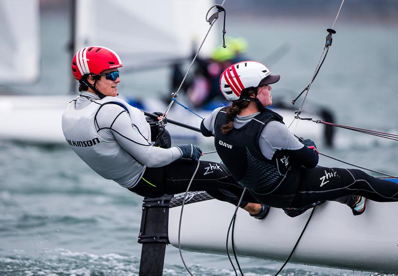 Micah Wilkinson and Erica Dawson - Nacra 17 - Day 1 - 2020 World Championships - Royal Geelong Yacht Club - February 2020 photo copyright Jesus Renedo / Sailing Energy / World Sailing taken at Royal Geelong Yacht Club and featuring the Nacra 17 class