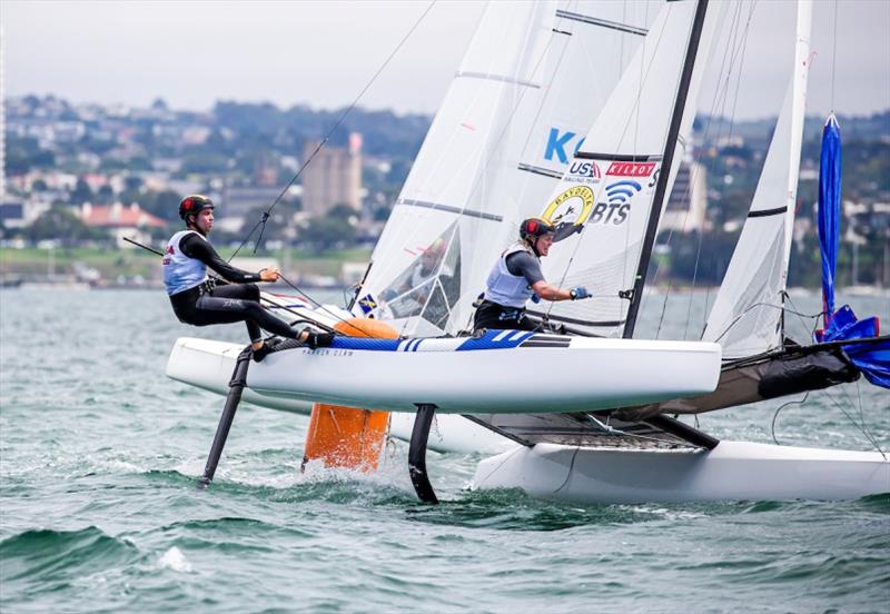 Riley Gibbs and Anna Weis - 49er, 49er FX & Nacra 17 2020 World Championships, day 3 photo copyright Jesus Renedo / Sailing Energy taken at Royal Geelong Yacht Club and featuring the Nacra 17 class