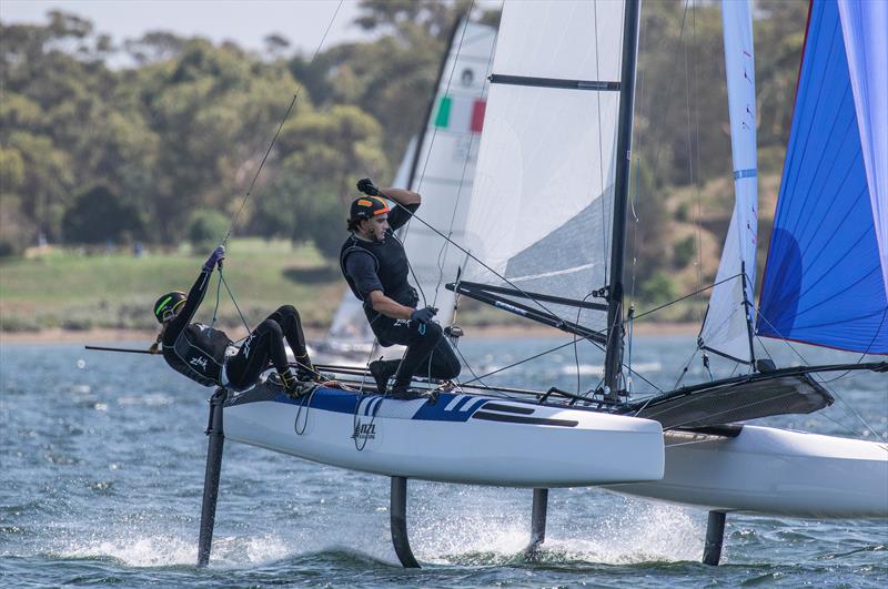 Gemma Jones and Josh Porebski - Nacra 17 - Day 4 - 2020 World Championships - Royal Geelong Yacht Club - February 2020 photo copyright Bill Phillips taken at Royal Geelong Yacht Club and featuring the Nacra 17 class