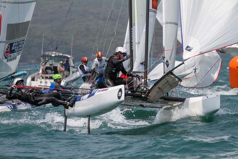 Billy Besson & Marie Riou (FRA) - Nacra 17 - Hyundai Worlds - Day 4, December 6, 2019, Auckland NZ photo copyright Richard Gladwell / Sail-World.com\ taken at Takapuna Boating Club and featuring the Nacra 17 class