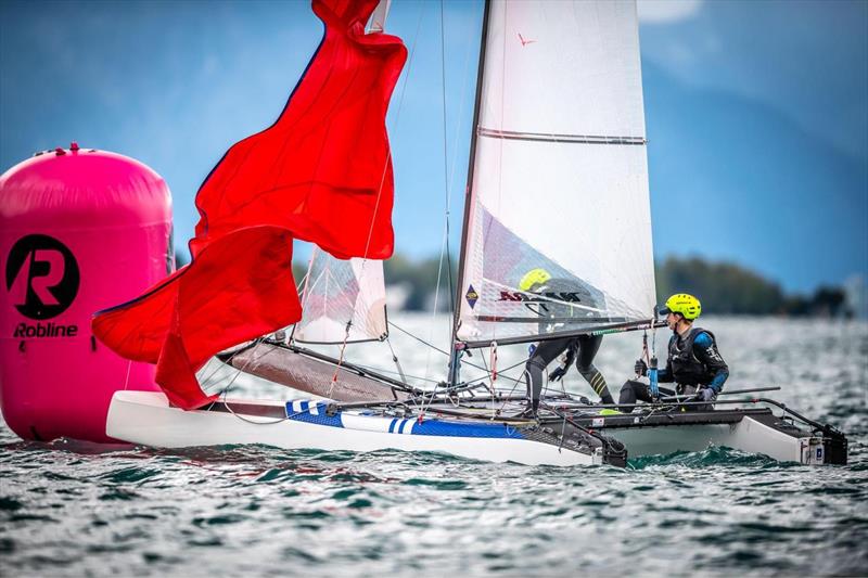 2020 Forward WIP 49er, 49erFX and Nacra 17 European Championship day 3 photo copyright Tobias Stoerkle / www.blende64.com taken at Union-Yacht-Club Attersee and featuring the Nacra 17 class