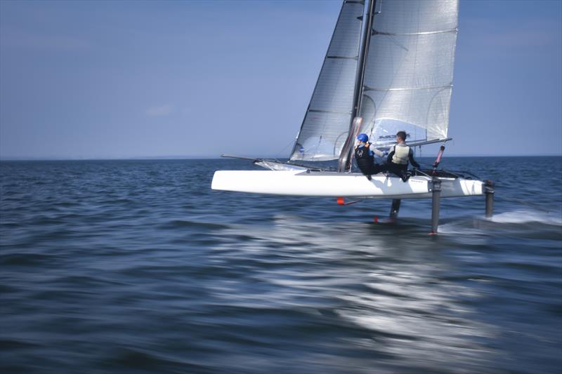 Harry Hall and Andres Guerra-Font working their Nacra 17 skills at Oakcliff photo copyright Oakcliff Sailing Center taken at Oakcliff Sailing Center and featuring the Nacra 17 class