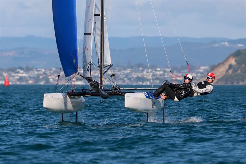 Micah Wilkinson and Erica Dawson competing in the Oceanbridge NZL Sailing Regatta earlier this year photo copyright Yachting New Zealand taken at Royal Akarana Yacht Club and featuring the Nacra 17 class