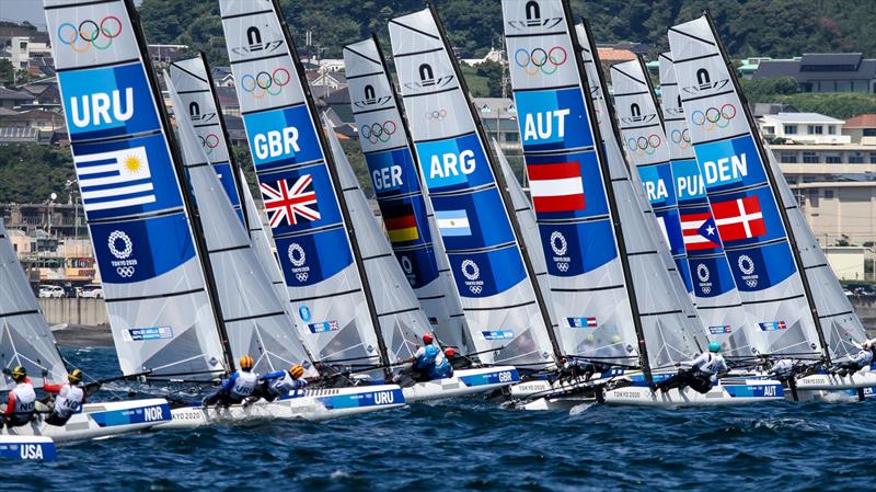 Nacra 17 start - Tokyo2020 - Day 8- August 1, - Enoshima, Japan. - photo © Richard Gladwell / Sail-World.com / nz