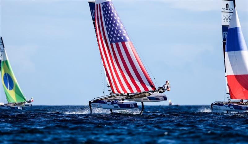 Riley Gibbs (Long Beach, Calif.) and Anna Weis (Fort Lauderdale, Fla.) - Tokyo 2020 Olympics photo copyright Sailing Energy / US Sailing taken at  and featuring the Nacra 17 class