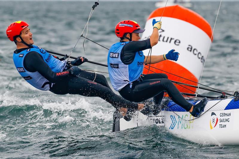 Home game for Paul Kohlhoff and Alica Stuhlemmer on the flying Nacra 17. - photo © Christian Beeck / Kieler Woche