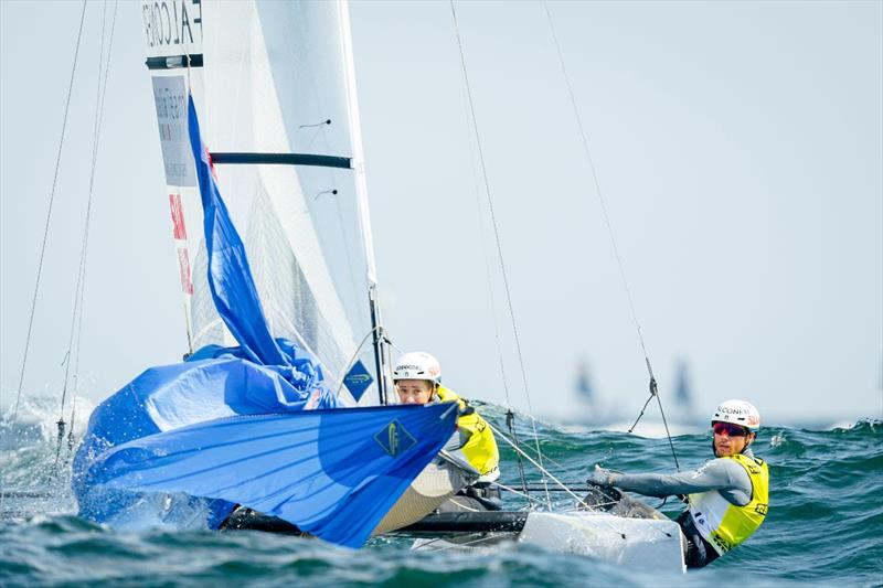 Olympic gold medallists Ruggero Tita and Caterina Banti scored three bullets on Thursday at Keel Week and defended their lead in the Nacra 17 at Kiel Week photo copyright Sascha Klahn / Kieler Woche taken at Kieler Yacht Club and featuring the Nacra 17 class