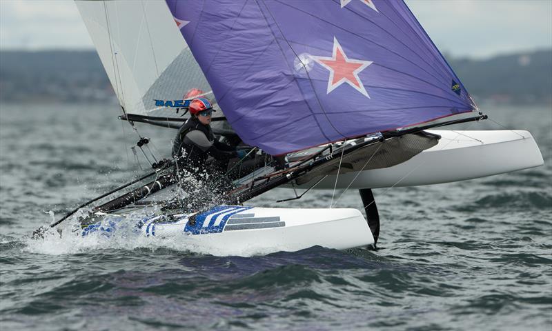 Micah Wilkinson and Erica Dawson (NZL) lie in second overall after Day 3 at the Nacra 17 World Championships in Aarhus, Denmark - photo © Peter Brogger