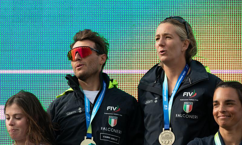 Ruggero Tita and Caterina Banti (ITA) Gold Medalists - Nacra 17 - Day 6 - European Championships - Aarhus, Denmark - July 2022 photo copyright Peter Brogger taken at Sailing Aarhus and featuring the Nacra 17 class