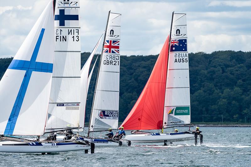 Jason Waterhouse and Lisa Darmanin get amongst it in the Nacra 17 Medal Race - 49er, 49erFX and Nacra 17 European Championships - photo © Beau Outteridge