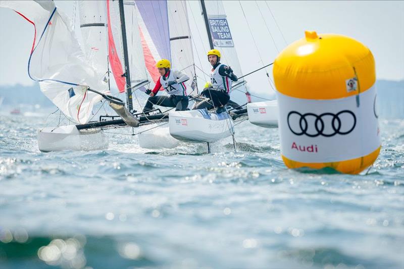 Audi is also present as a strong partner on the water photo copyright KielerWoche / Sascha Klahn taken at  and featuring the Nacra 17 class