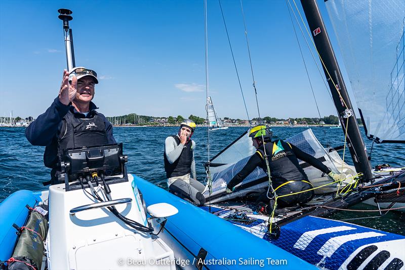 Darren Bundock with Jason Waterhouse and Lisa Darmanin - Australian Sailing Team photo copyright Beau Outteridge / Australian Sailing Team taken at Australian Sailing and featuring the Nacra 17 class