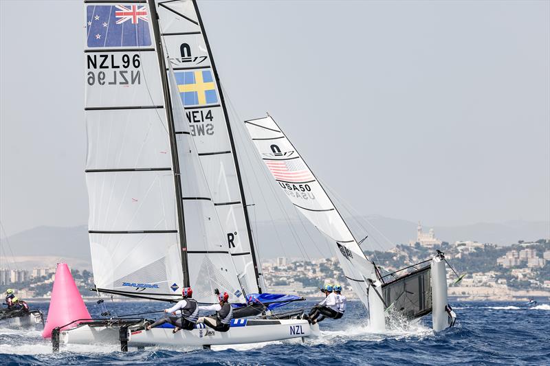 Micah Wilkinson/Erica Dawson (NZL) - Nacra 17 - Paris 2024 Olympic Sailing Test Event, Marseille, France - Day 3  - July 11, 2023 - photo © Sander van der Borch / World Sailing