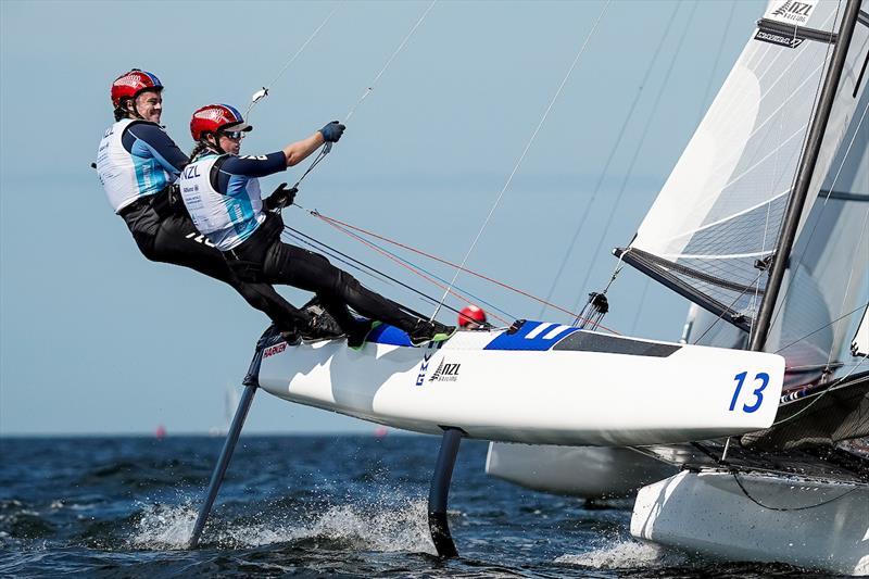 Micah Wilkinson/Erica Dawson - Nacra 17 - NZL - Day 4, 2023 Allianz Sailing World Championships, The Hague, August 14, 2023  photo copyright Sailing Energy / World Sailing taken at  and featuring the Nacra 17 class