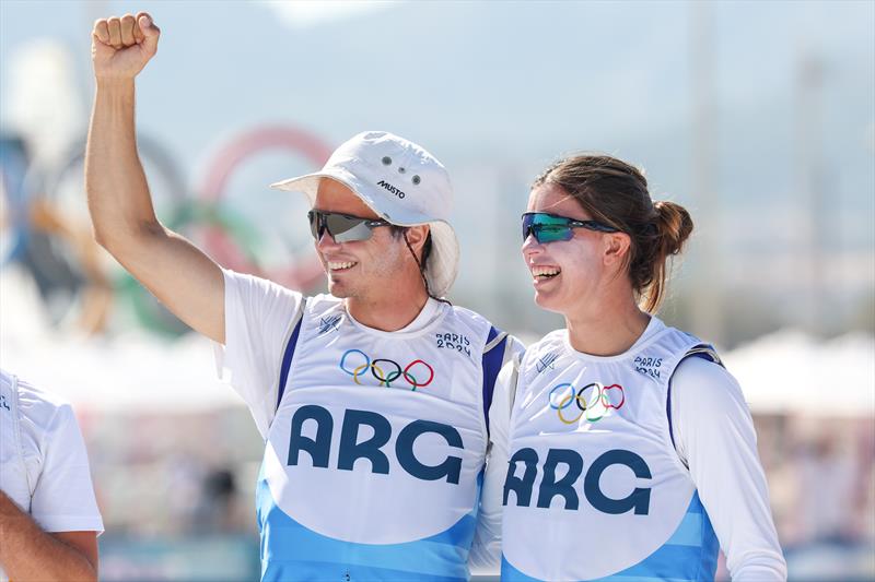 Mateo Majdalani Eugenia Bosco (ARG) ahead of the Mixed Multihull Medal Race at Paris2024 on August 8, 2024 in Marseille, France photo copyright World Sailing / Jean-Louis Carli taken at  and featuring the Nacra 17 class